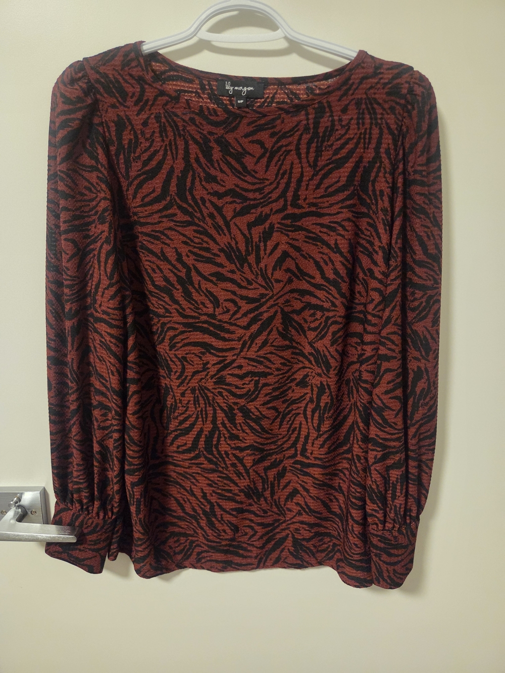 Brownish Redish and Black Printed Long-Sleeve Women's Top